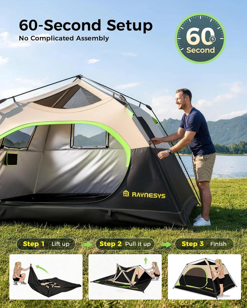 6 Person Instant Tent, Camping Tent Setup in 60 Seconds, Waterproof Pop up Ten